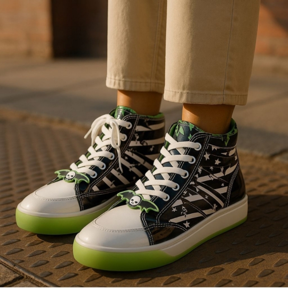 Black and White High-Top Sneakers with Zebra Pattern
